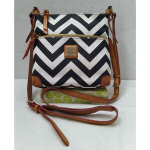 Dooney & Bourke Black White Stripes Leather Zipper Closure Crossbody Bag
